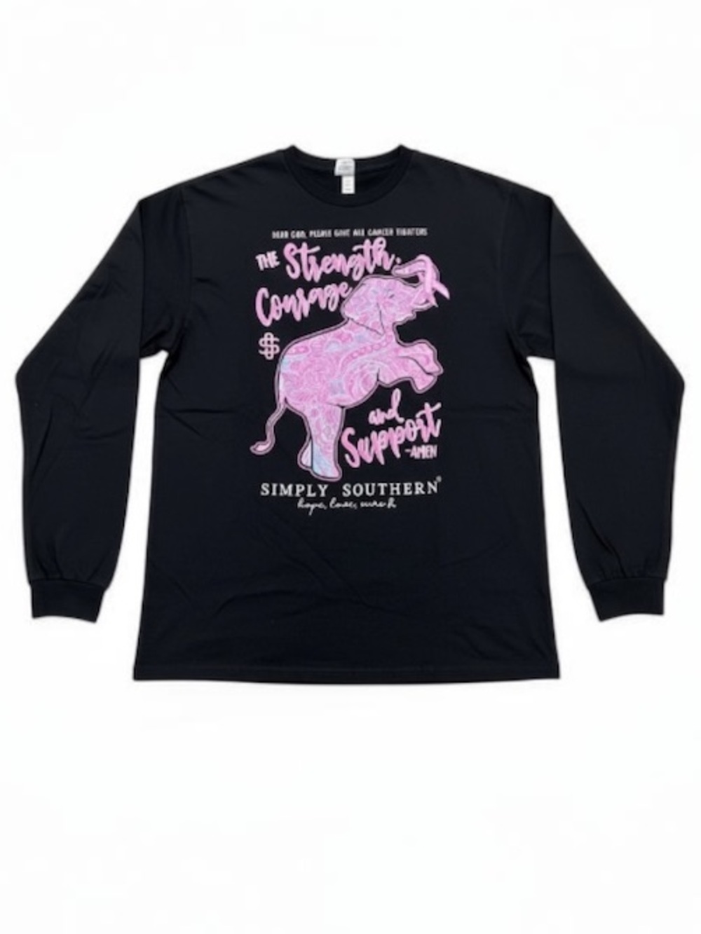 Simply Southern Cancer Awareness Elephant Long Sleeve Shirt XXL Black